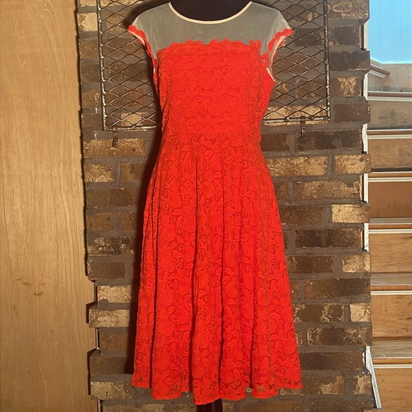 Mirror of Venus by Anthropologie floral lace dress orangish-red 8 - Picture 2 of 6